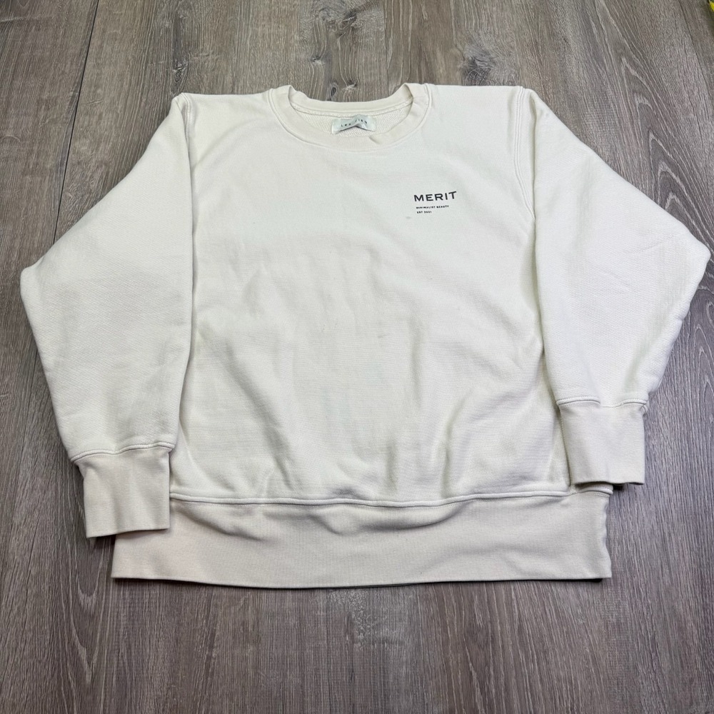 Les Tien Womens Ivory Classic Merit Minimalist Beauty Pullover Sweatshirt Size M